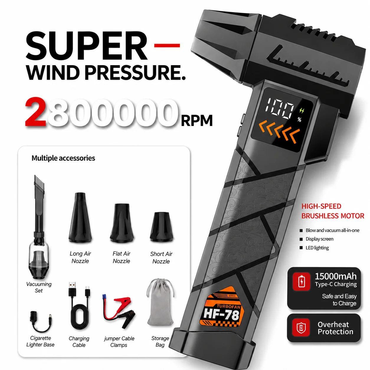 Dryer Car Blower - Soplador Eléctrico Superpotente de 2800000 RPM,